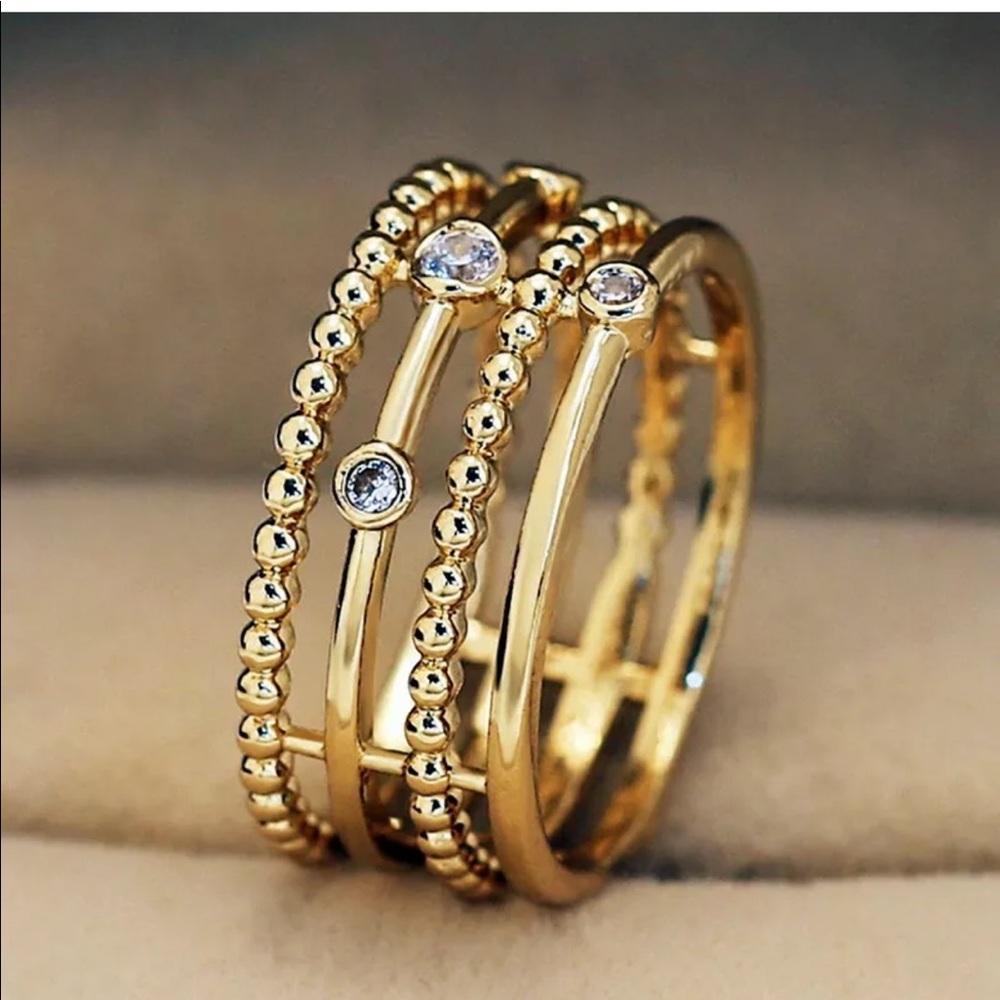 New Women’s yellow Gold Plated Diamond Ring - Picture 1 of 4